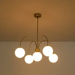 5-Light Goose Arm Opal Glass Globe Round Sputnik Chandelier