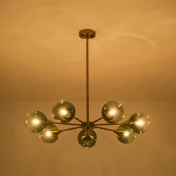 7-light Gradient Blue Glass Globe Round Sputnik Chandelier