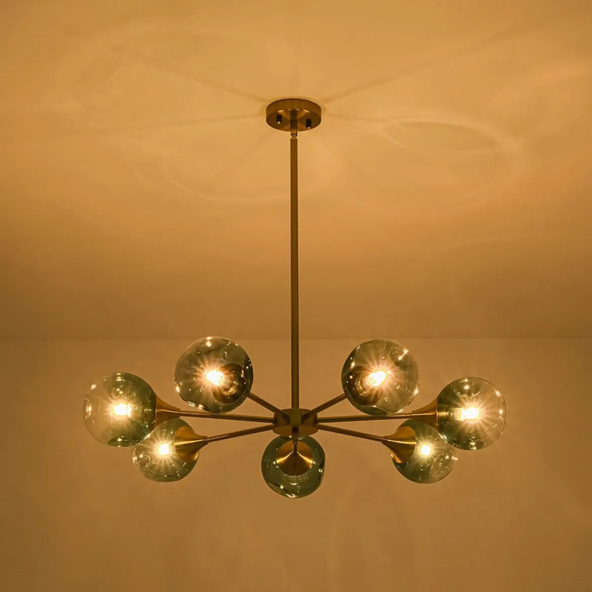 7-light Gradient Blue Glass Globe Round Sputnik Chandelier