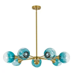 7-light Gradient Blue Glass Globe Round Sputnik Chandelier
