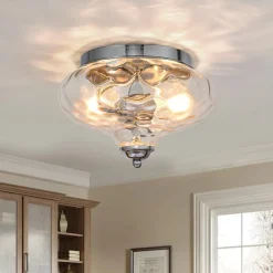2-light Hammered Glass Flush Mount Ceiling Light
