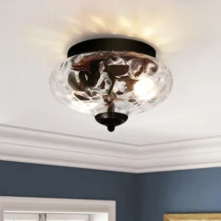 2-light Hammered Glass Flush Mount Ceiling Light