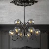 9-Light Hammered Smoked Glass Bubble Black Sputnik Chandelier