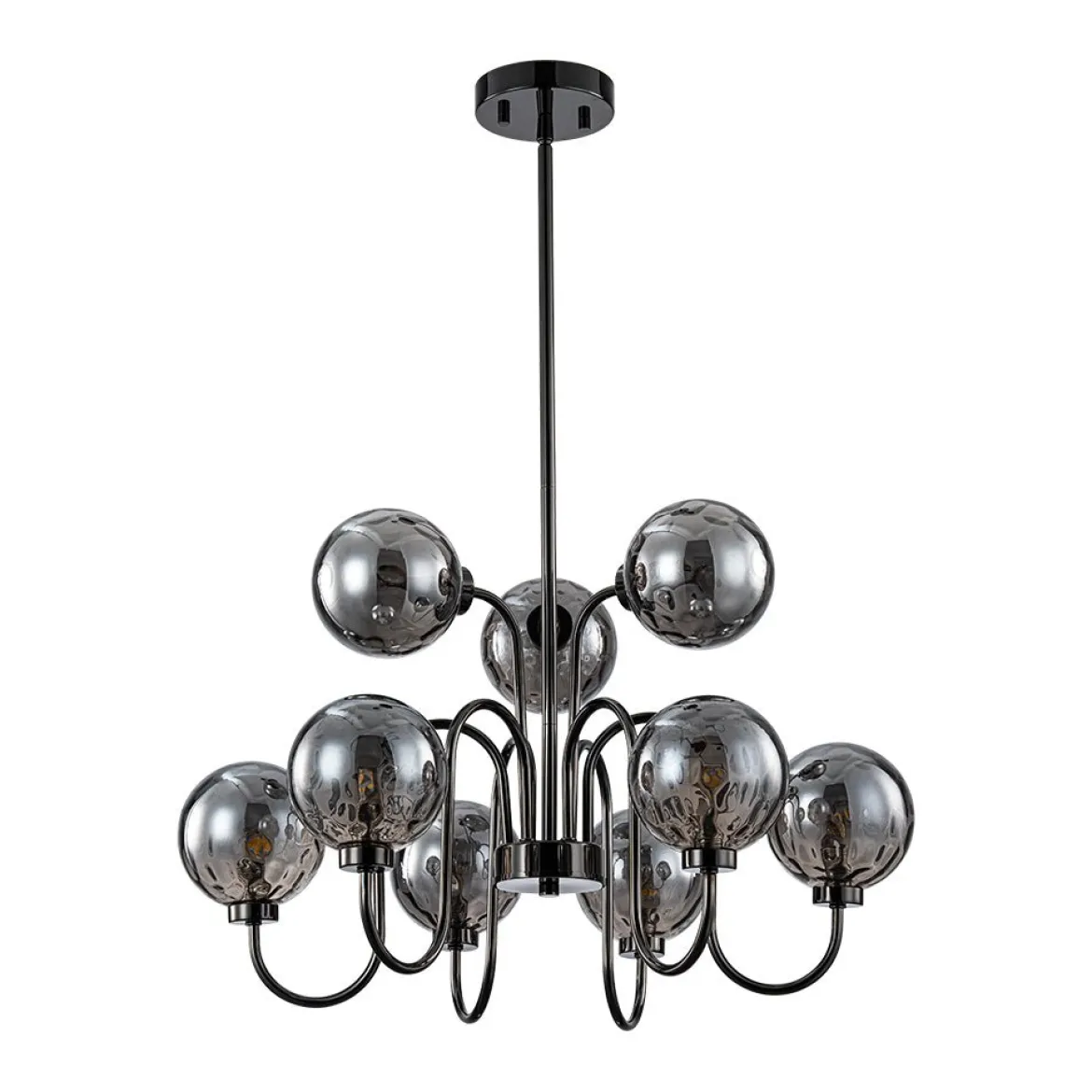 9-Light Hammered Smoked Glass Bubble Black Sputnik Chandelier