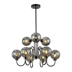 9-Light Hammered Smoked Glass Bubble Black Sputnik Chandelier