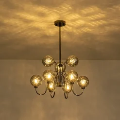 9-Light Hammered Smoked Glass Bubble Black Sputnik Chandelier