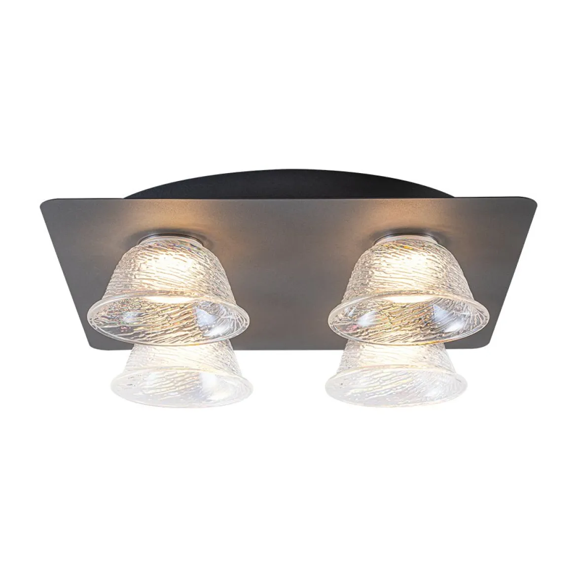 4-Light Iridescent Glass Bell LED Square Semi Flush Mount
