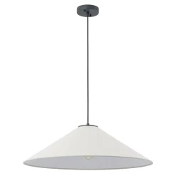 1-Light Large White Linen Shallow Conical Cage Pendant
