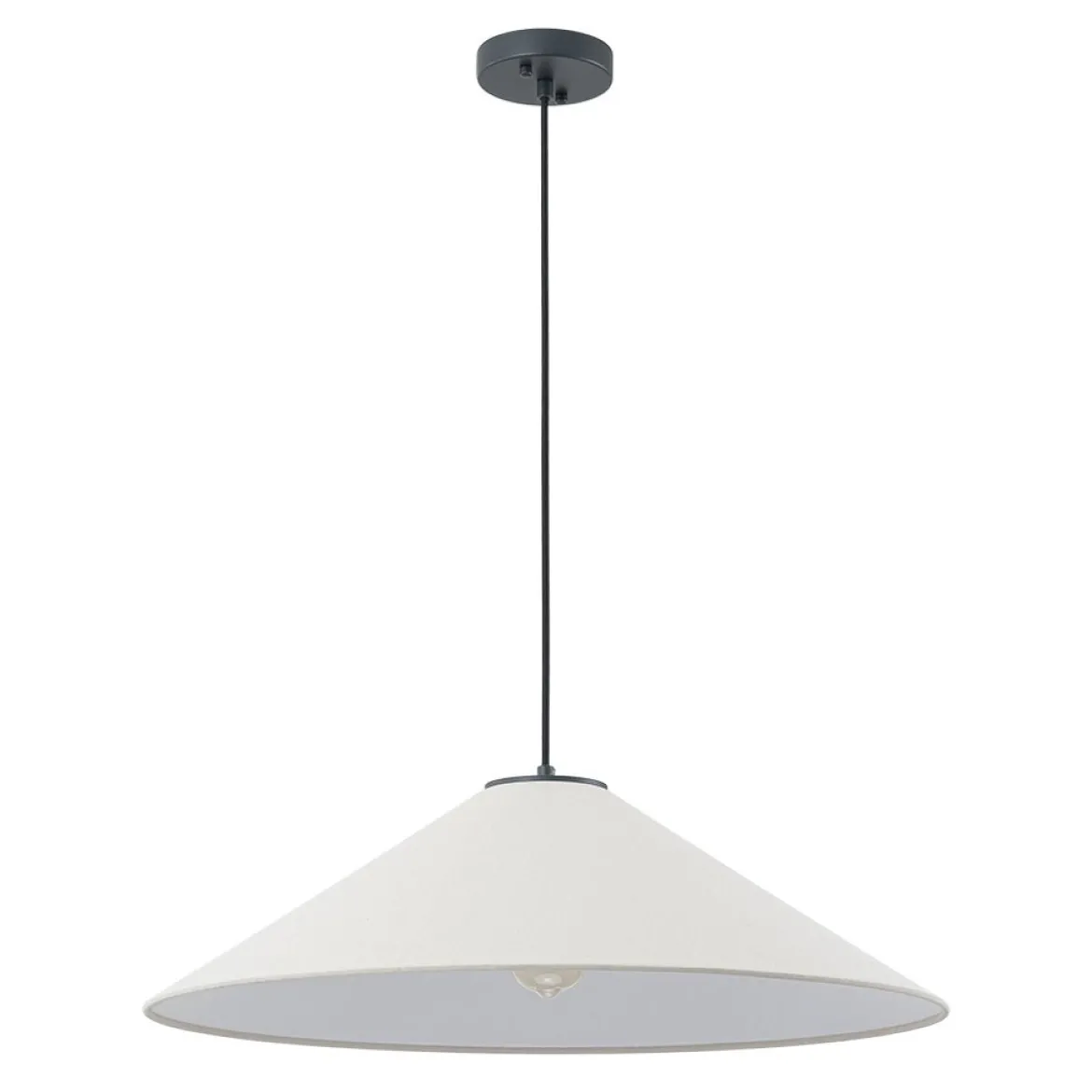 1-Light Large White Linen Shallow Conical Cage Pendant