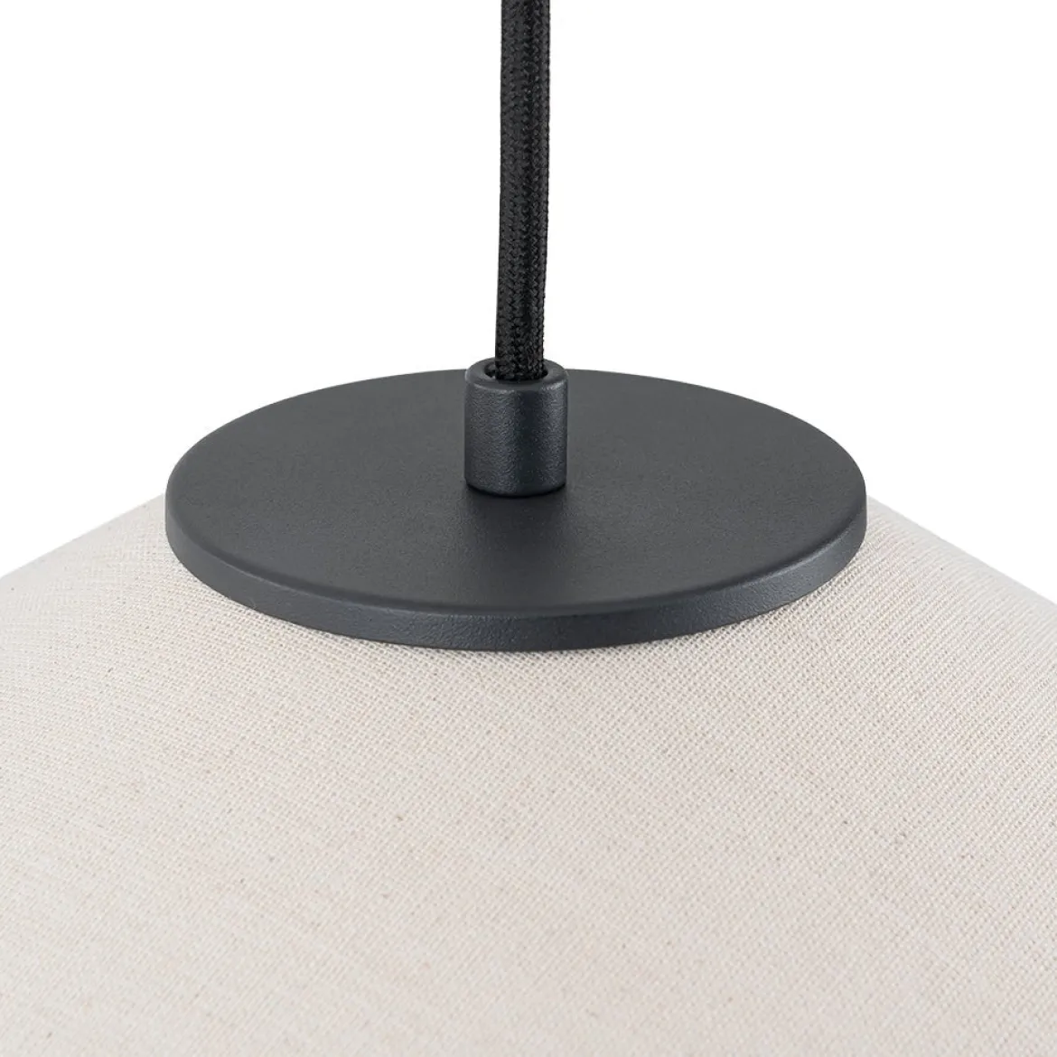 1-Light Large White Linen Shallow Conical Cage Pendant