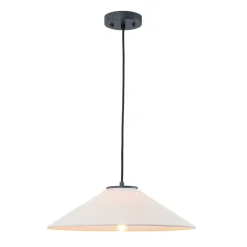 1-Light Large White Linen Shallow Conical Cage Pendant