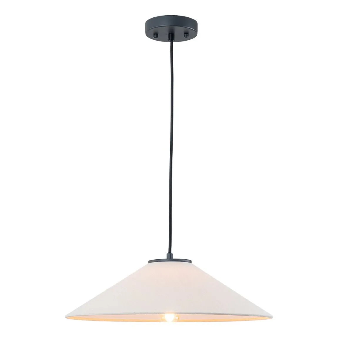 1-Light Large White Linen Shallow Conical Cage Pendant