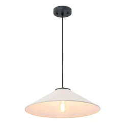 1-Light Large White Linen Shallow Conical Cage Pendant