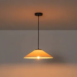 1-Light Large White Linen Shallow Conical Cage Pendant