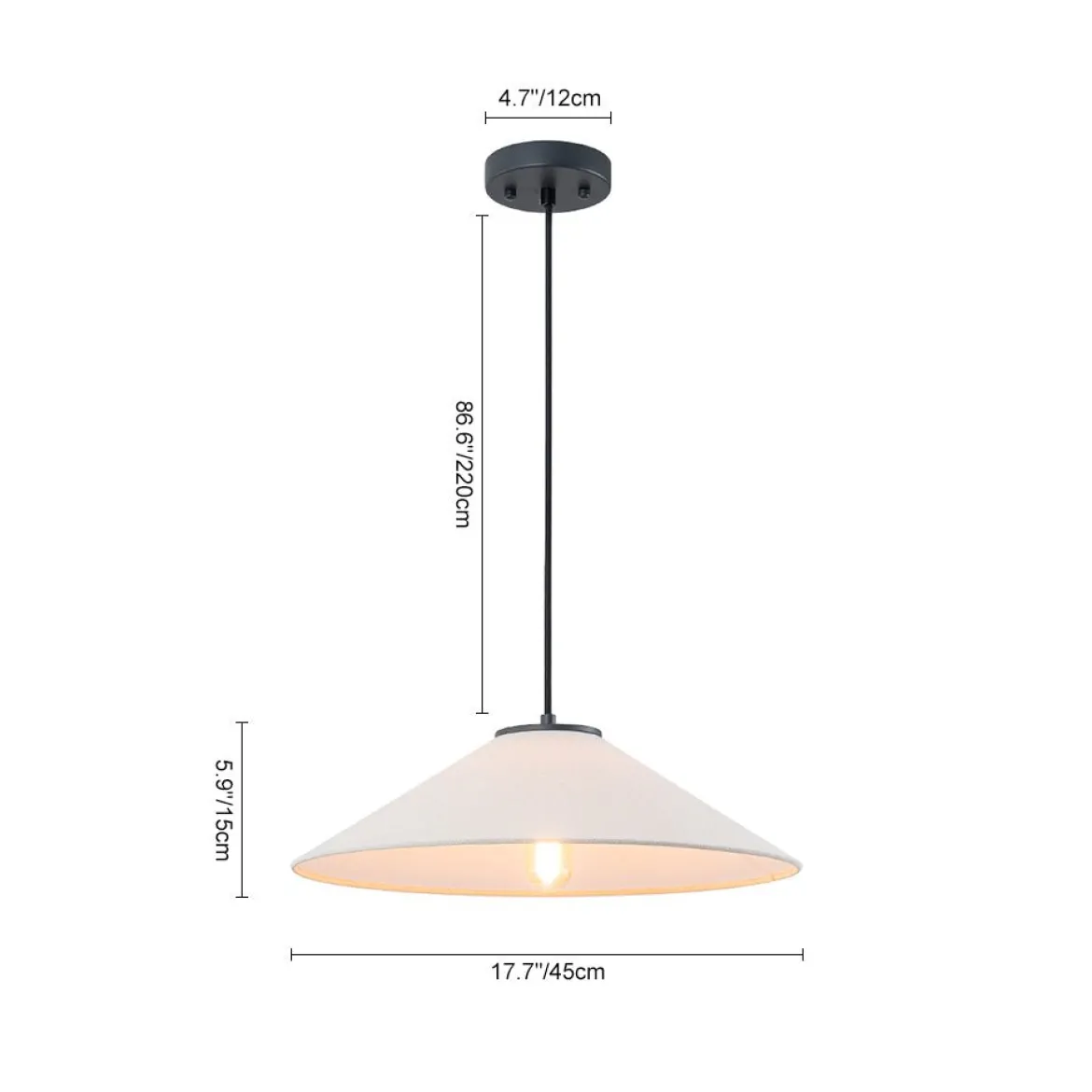 1-Light Large White Linen Shallow Conical Cage Pendant
