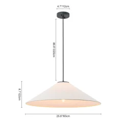 1-Light Large White Linen Shallow Conical Cage Pendant