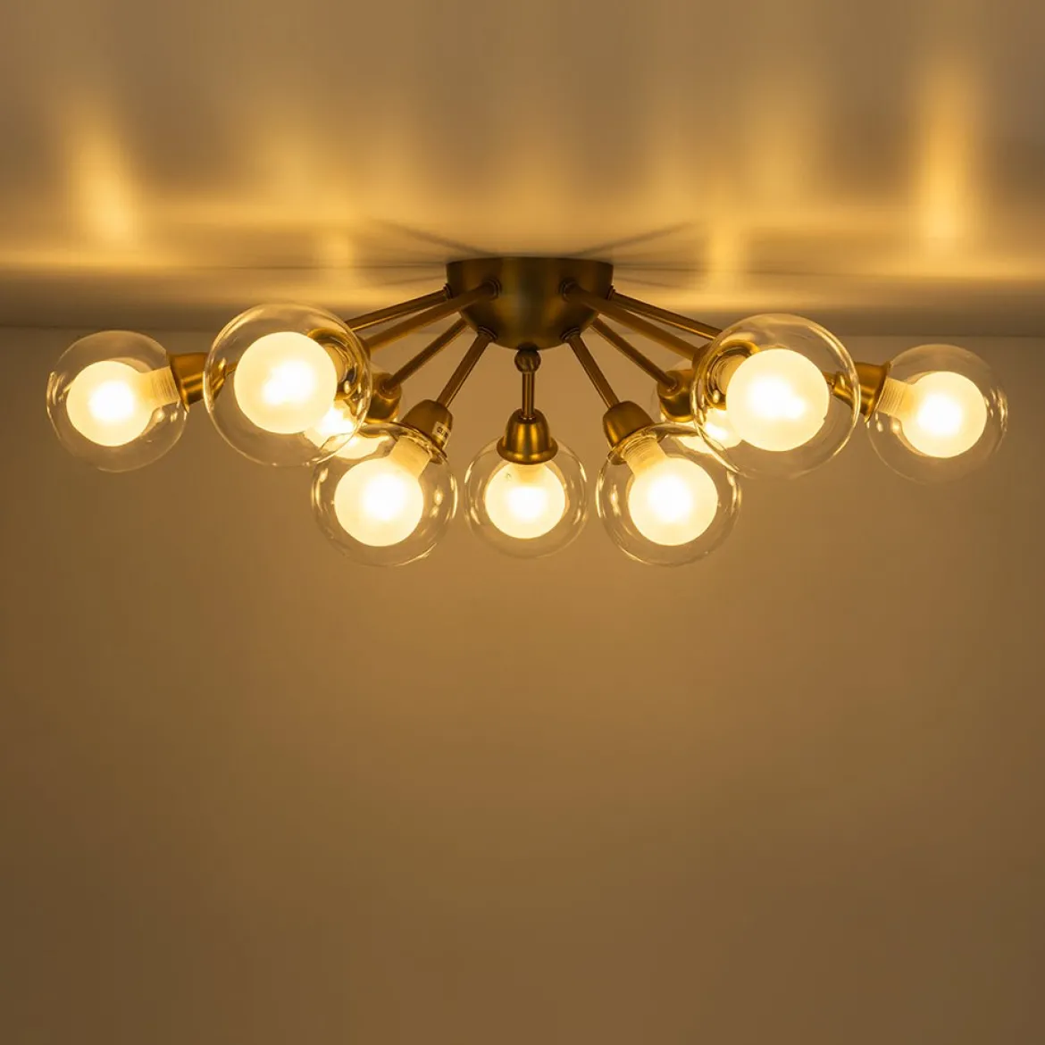 9-Light Layered Glass Bubble Sputnik Semi Flush Chandelier