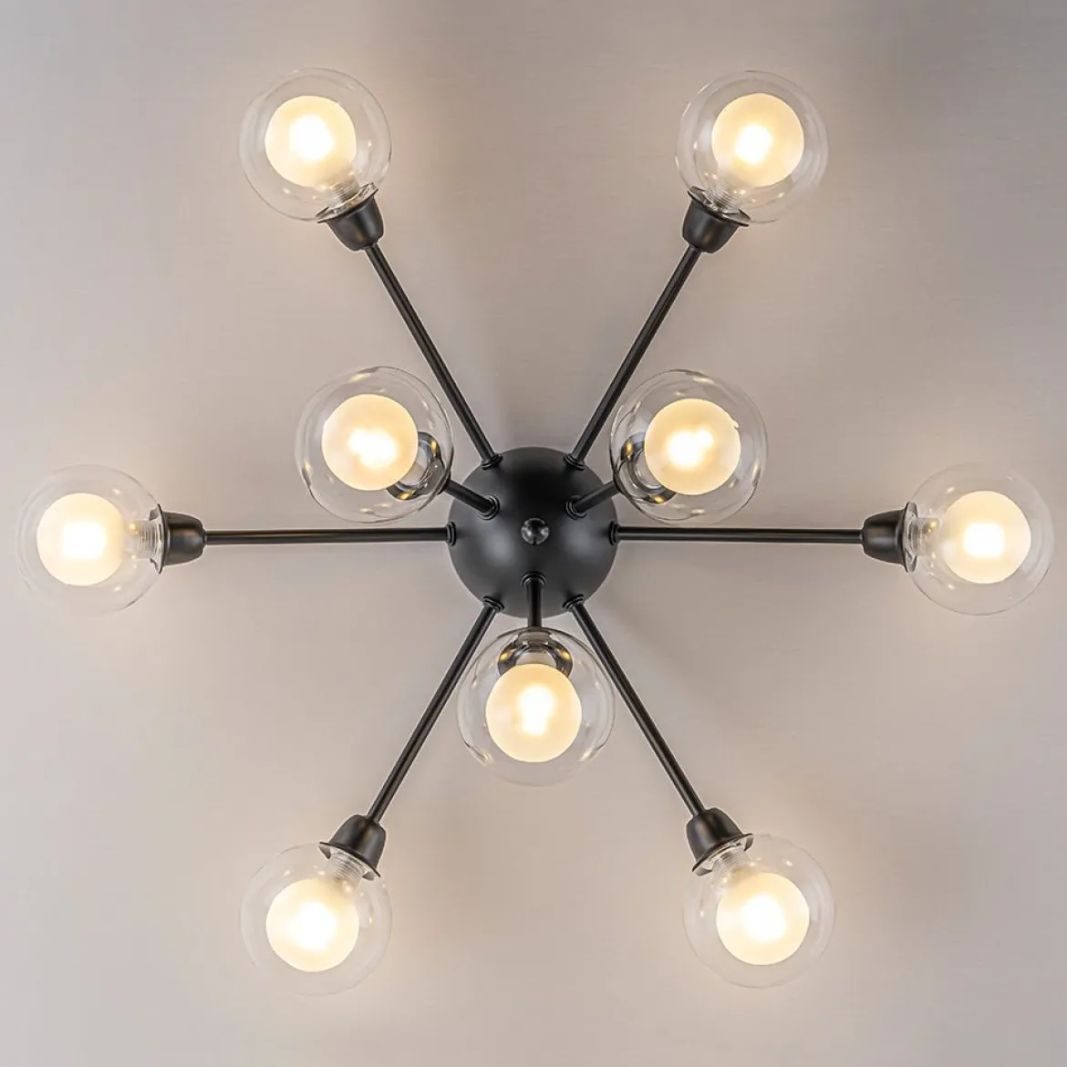 9-Light Layered Glass Bubble Sputnik Semi Flush Chandelier