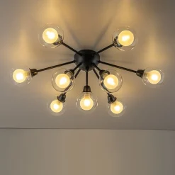 9-Light Layered Glass Bubble Sputnik Semi Flush Chandelier