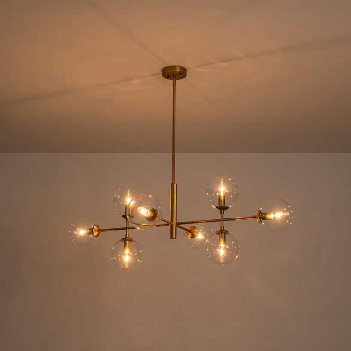 8-Light Linear Sputnik Clear Glass Bubble Chandelier