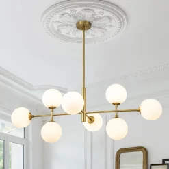8-Light Linear Sputnik Frosted Glass Globe Chandelier