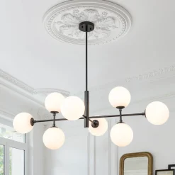 8-Light Linear Sputnik Frosted Glass Globe Chandelier