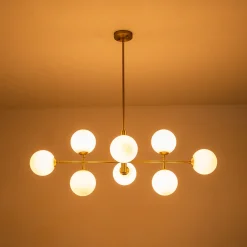 8-Light Linear Sputnik Frosted Glass Globe Chandelier