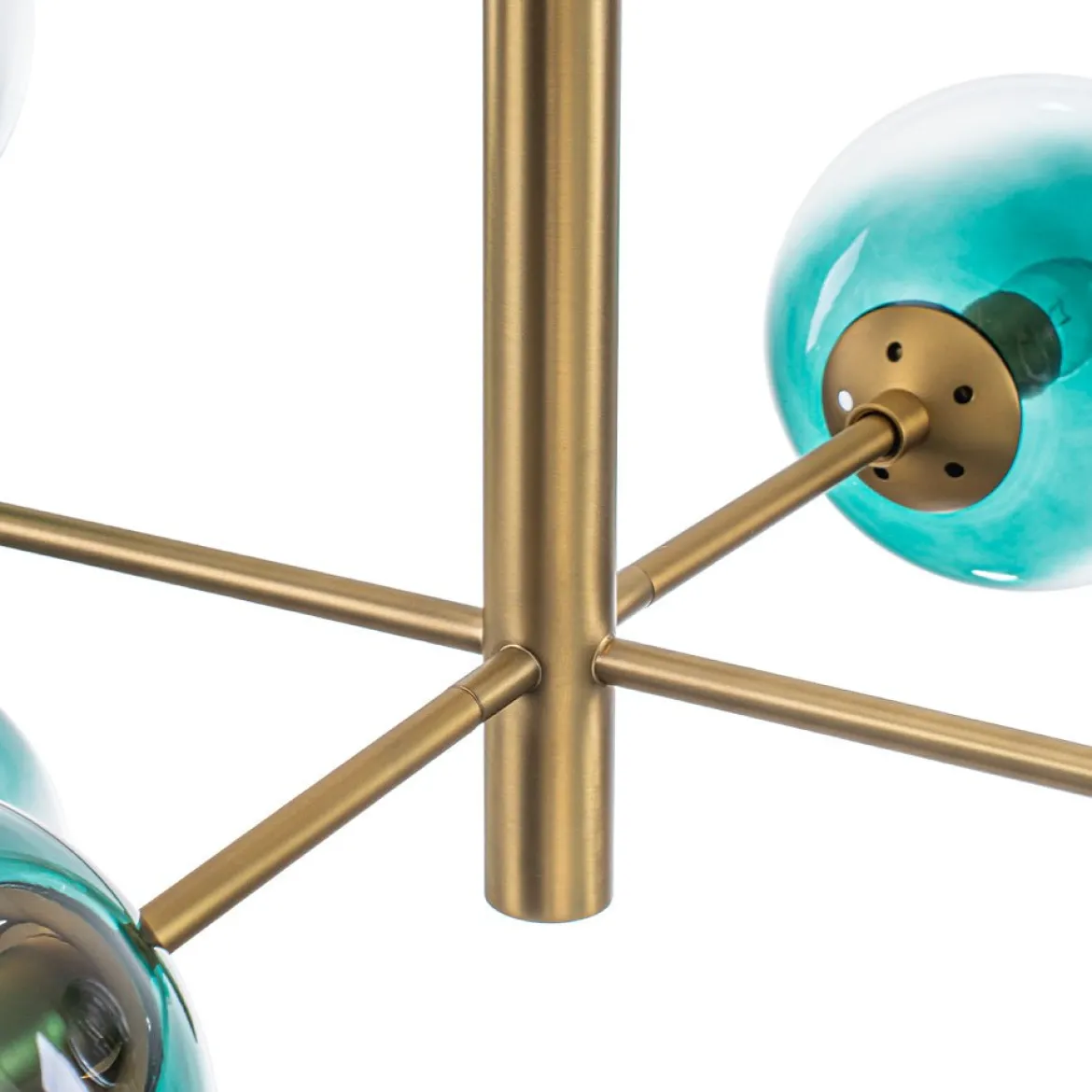 8-Light Linear Sputnik Tinted Blue Glass Bubble Chandelier