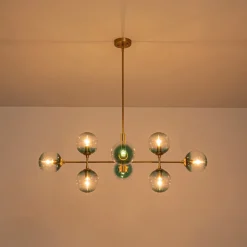 8-Light Linear Sputnik Tinted Blue Glass Bubble Chandelier