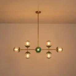 8-Light Linear Sputnik Tinted Blue Glass Bubble Chandelier