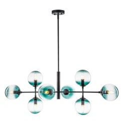 8-Light Linear Sputnik Tinted Blue Glass Bubble Chandelier