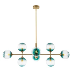 8-Light Linear Sputnik Tinted Blue Glass Bubble Chandelier