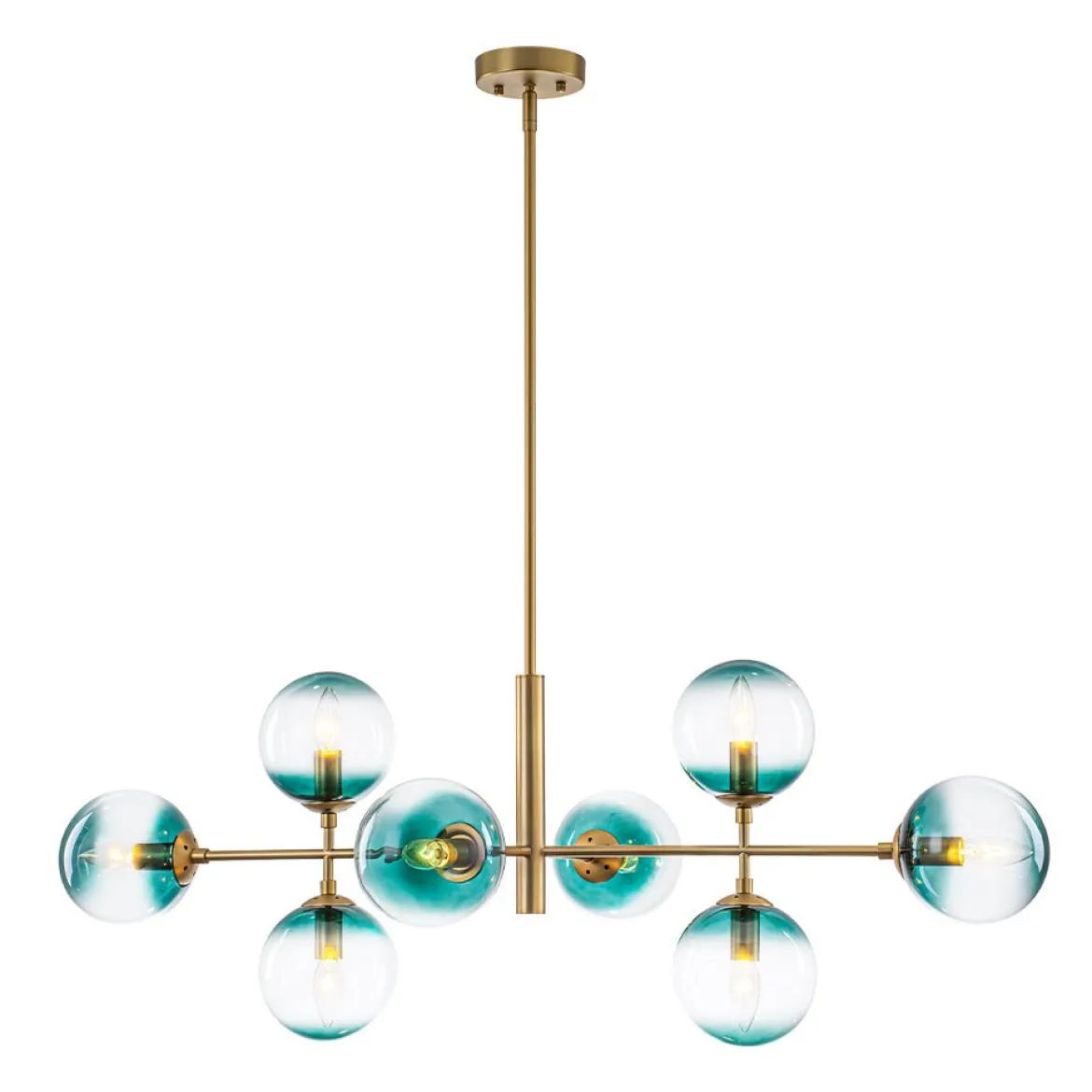 8-Light Linear Sputnik Tinted Blue Glass Bubble Chandelier