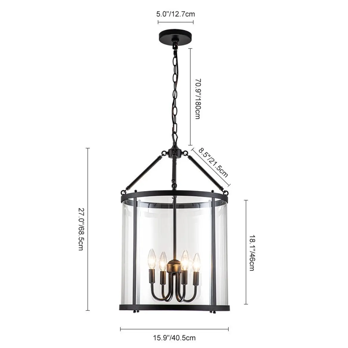 4-Light Manor Glass Wide Cylinder Lantern Pendant Light