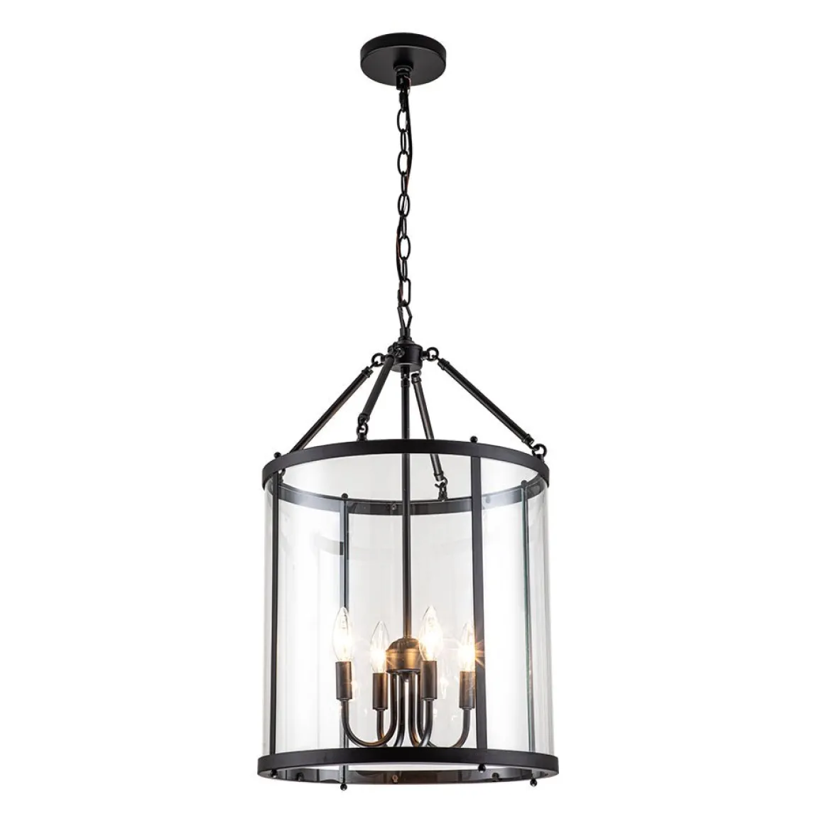 4-Light Manor Glass Wide Cylinder Lantern Pendant Light