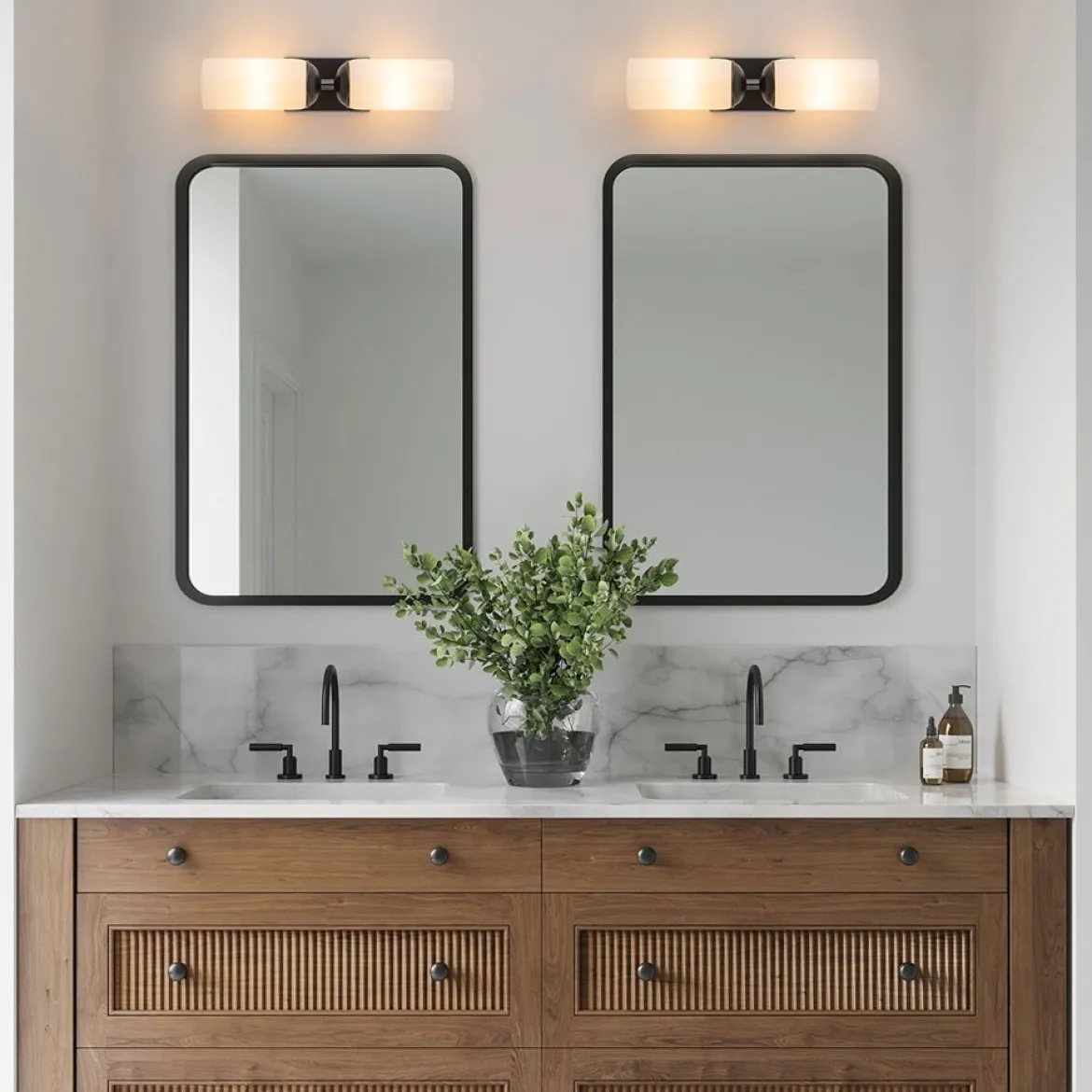 2-Light Milky White Glass Cylinder Vanity Wall Sconce