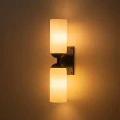 2-Light Milky White Glass Cylinder Vanity Wall Sconce