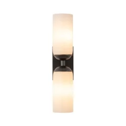 2-Light Milky White Glass Cylinder Vanity Wall Sconce