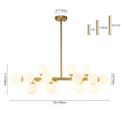 16-Light Milky White Glass Globe Linear Sputnik Chandelier