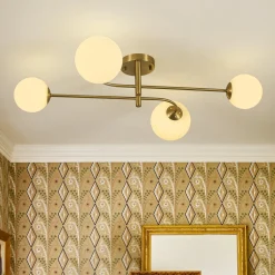 4-Light Minimalist Linear Sputnik Opal Glass Globe Semi Flush