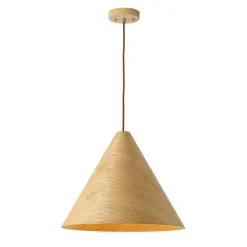 1-Light Modern Farmhouse Wood Grain Cone Kitchen Pendant