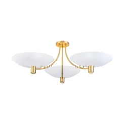 3-Light Modern Iron Brass White Saucer Semi Flush Mount