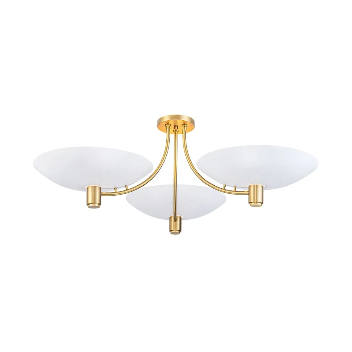 3-Light Modern Iron Brass White Saucer Semi Flush Mount
