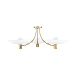 3-Light Modern Iron Brass White Saucer Semi Flush Mount