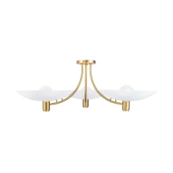 3-Light Modern Iron Brass White Saucer Semi Flush Mount