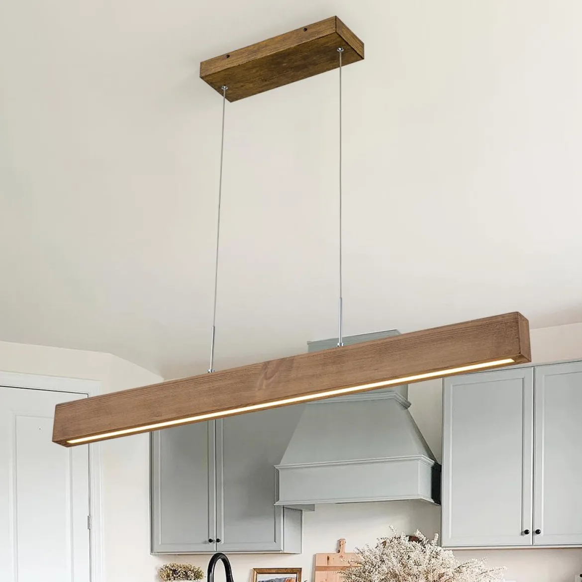 1-Light Modern Minimalist LED Wood Linear Chandelier