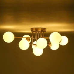 9-Light Opal Glass Bubble Sputnik Semi Flush Chandelier
