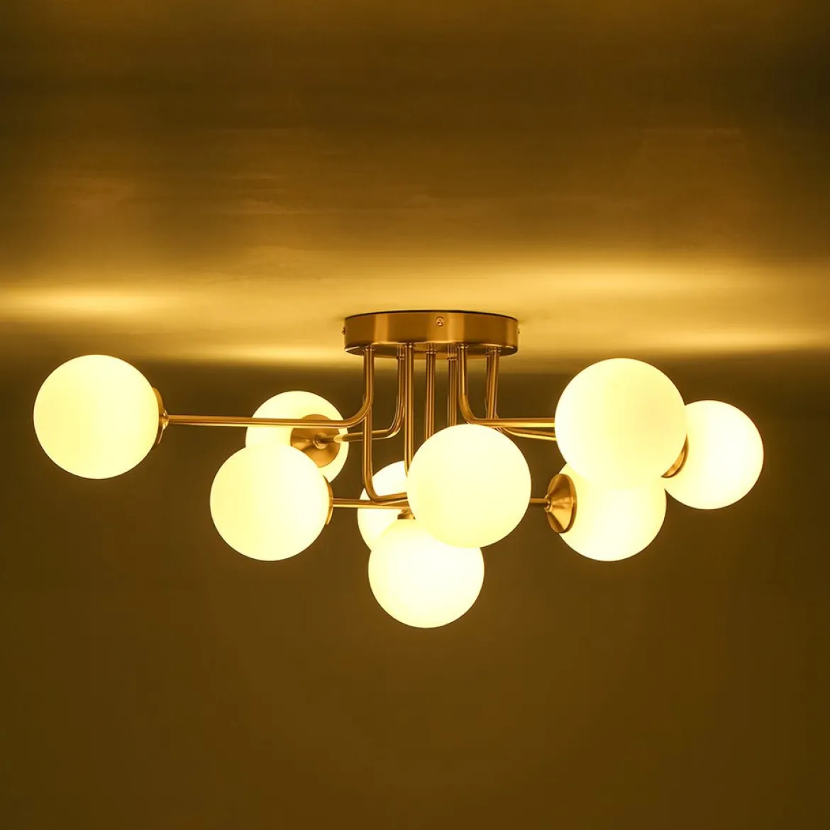 9-Light Opal Glass Bubble Sputnik Semi Flush Chandelier