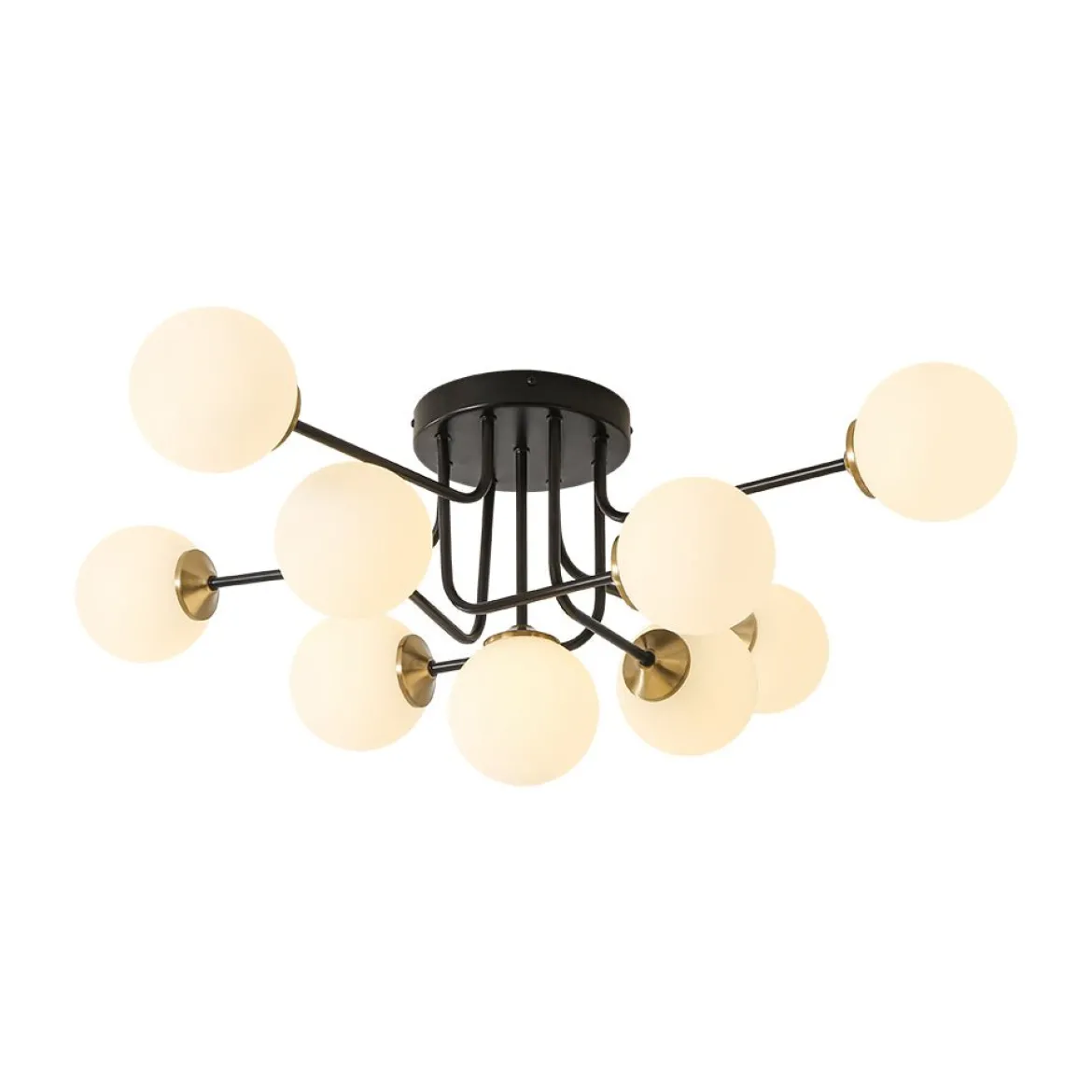 9-Light Opal Glass Bubble Sputnik Semi Flush Chandelier