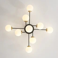 9-Light Opal Glass Bubble Sputnik Semi Flush Chandelier